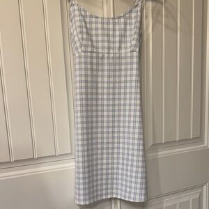 Brandy Melville White and Light Blue Checked Slip Dress